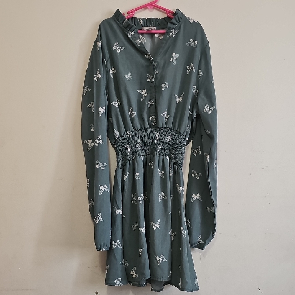 Justify Long Sleeve Butterfly Dress in Teal